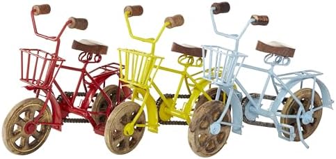 Deco 79 Artistic Metal Bike Statues with Wood Wheels Set of 3