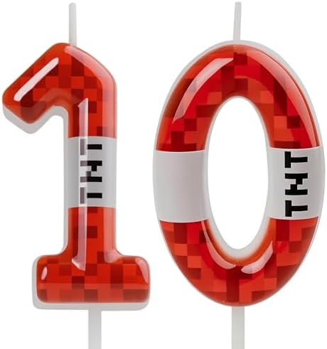 TNT Themed Birthday Candles Number 10 Pixel Cake Topper for Kids