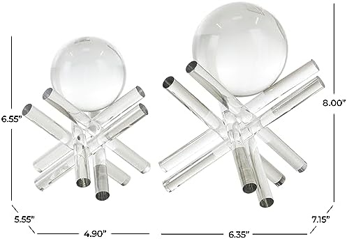 Deco 79 Crystal Abstract Statues Set of 2 Clear Resting Orbs