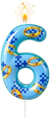 WQINX Blue Gold Ring Birthday Candle Number 6