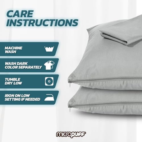 MICROPUFF Zippered Pillow Protectors Queen 20x30 Gray 4 Pack