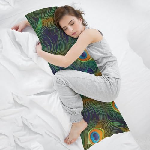 MEIKKO Peacock Feathers Pattern Body Pillow Cover with Zipper 20x54