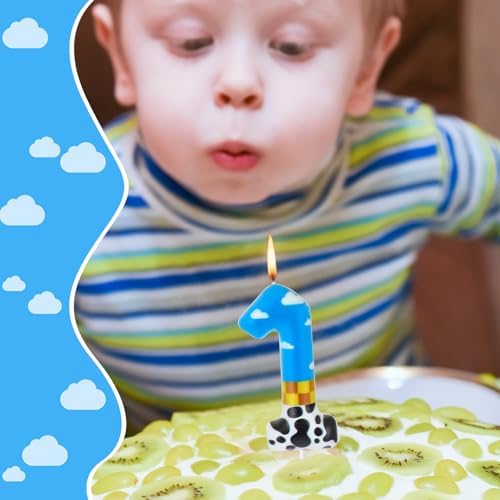 Blue Sky White Cloud Cow Birthday Candle Number 1