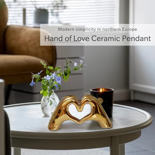 Notakia Gold Heart Hands Statue - Modern Decor Sculpture