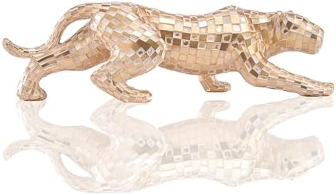 Gold Finish Cubist Cheetah Sculpture - Abstract Leopard Resin Art Statue 1