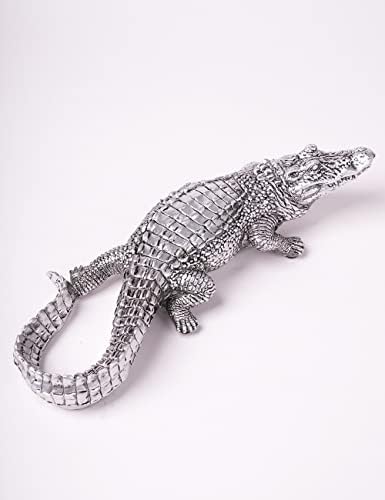 HAUCOZE Silver Crocodile Sculpture Statue 14 Inch