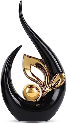 Modern Ceramic Statue with Gold Accents 13 H Black Base