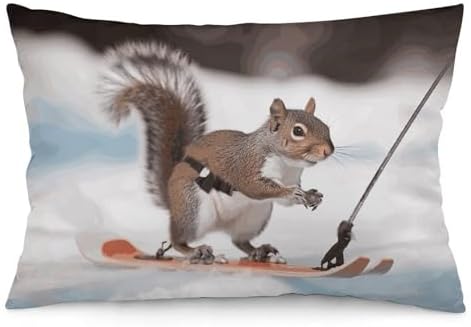 Pillow Case Skiing Squirrel Decorative Pillow Protector