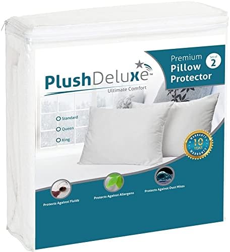 PlushDeluxe Premium Waterproof Pillow Protectors Set of 2