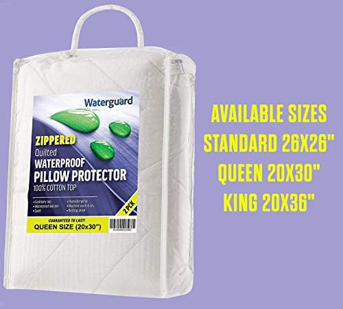 Waterguard Quilted Pillow Protector - Waterproof Bed Bug Proof Queen Size