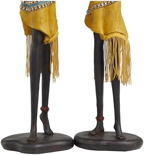Deco 79 Yellow Polystone African Woman Sculptures Set of 2