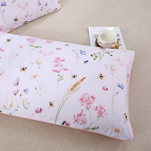 RYNGHIPY Egyptian Cotton King Pillowcases with Floral Bees Print 1