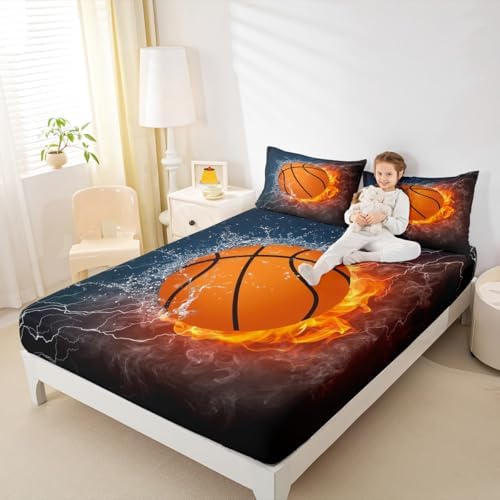 Manfei 3D Fire Water Basketball Bed Sheet Set Twin Size