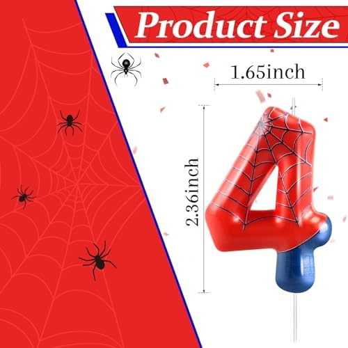 AXBMM Spider Themed Number 4 Birthday Candle - Party Decoration