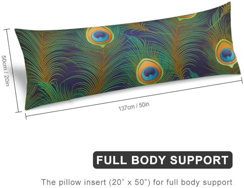 MEIKKO Peacock Feathers Pattern Body Pillow Cover with Zipper 20x54
