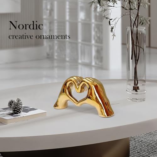 Notakia Gold Heart Hands Statue - Modern Decor Sculpture
