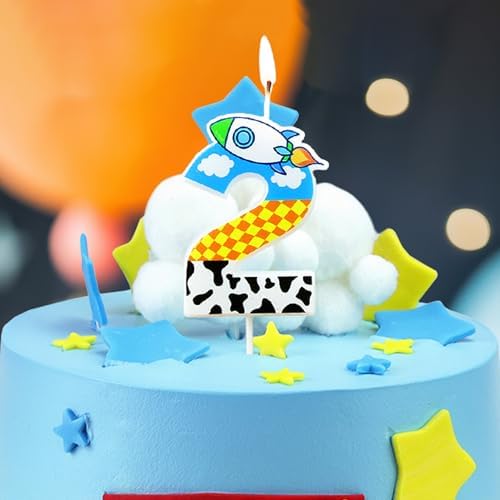 CHENRINDECO Cartoon Rocket Birthday Candle Toy Theme Decor