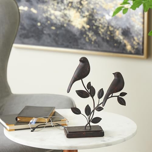 Deco 79 Polystone Bird Sculpture with Leaf Vines and Copper Shading