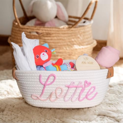 Personalized Leather Baby Shower Gift Basket with Handles