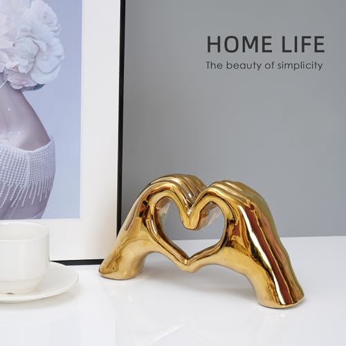 Notakia Gold Heart Hands Statue - Modern Decor Sculpture