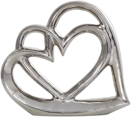 Deco 79 Silver Ceramic Heart Sculpture Modern Home Decor Statue