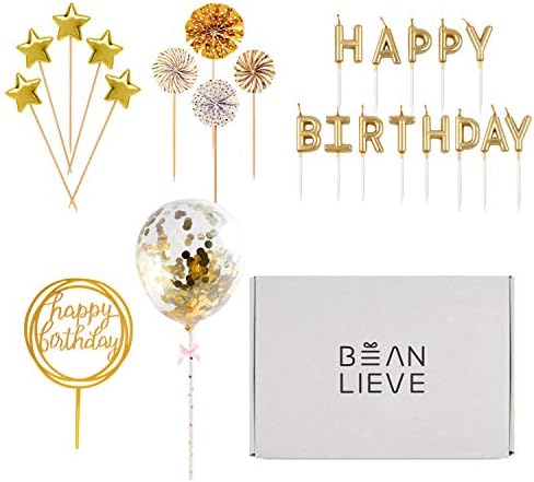 BEAN LIEVE Gold Birthday Cake Decor Set 12 Pieces