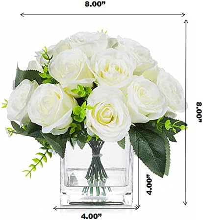 ENOVA FLORAL 18 Heads Cream Artificial Flowers in Cube Vase