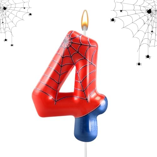 AXBMM Spider Themed Number 4 Birthday Candle - Party Decoration