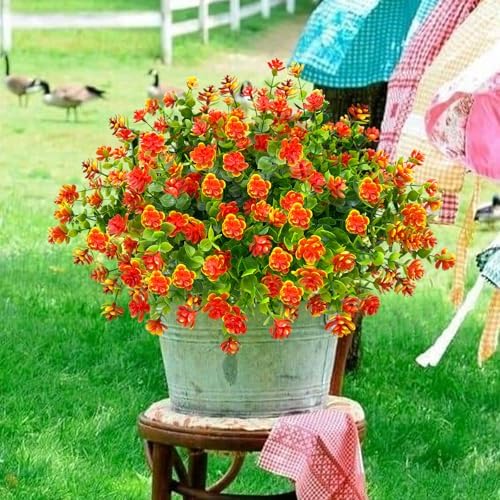 10 Bundles Artificial Orange Flowers for Outdoor Decor