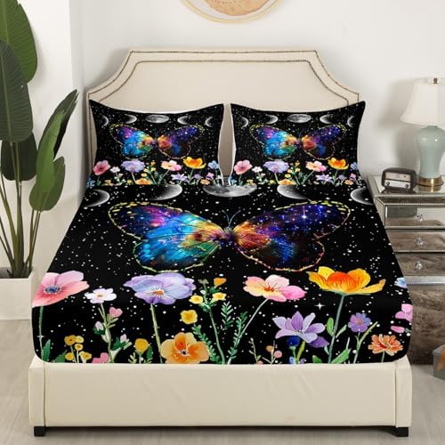 Castle Fairy Butterfly Fitted Sheet Twin Set with Pillowcase