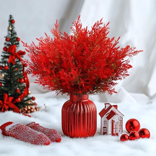 8pcs Artificial Red Pine Stems for Christmas Decor