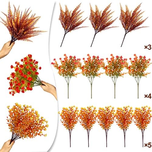 TURNMEON 12-Bundle Fall Artificial Flowers UV Resistant