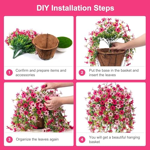 INXUGAO Artificial Hanging Flower Basket with Faux Silk Daisy and Metal Chains