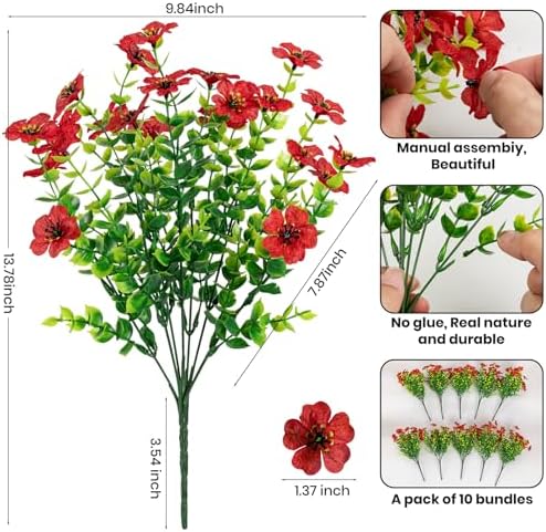 10 Bundles Artificial Faux Flowers for Outdoor Decor