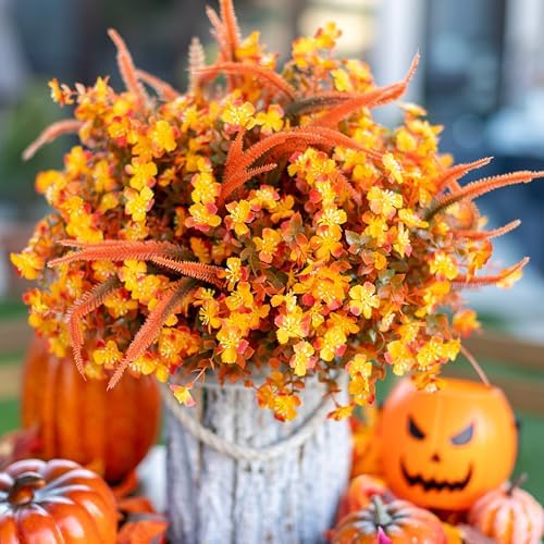 AXYLEX Artificial Fall Flowers - 16 Bundles UV Resistant Faux Mums