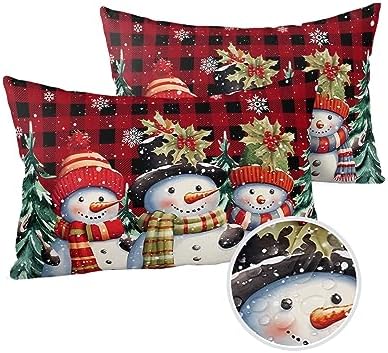 Waterproof Pillow Protectors 2 Pack with Zipper and Plaid Design