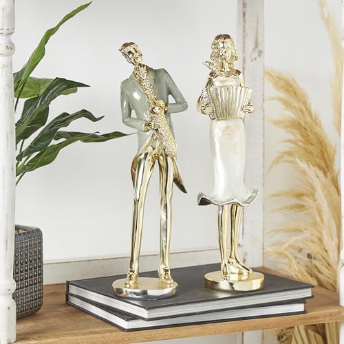 Deco 79 Gold Resin Musician Statues Set of 2