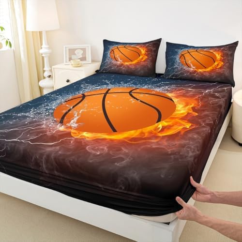 Manfei 3D Fire Water Basketball Bed Sheet Set Twin Size
