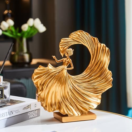 FJS Luxury Gold Dancing Girl Statue for Home Decor