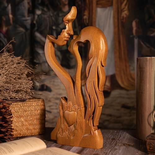 Wooden Kissing Couple Ornament 10 Inch