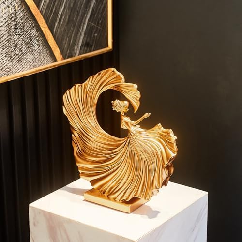 FJS Luxury Gold Dancing Girl Statue for Home Decor