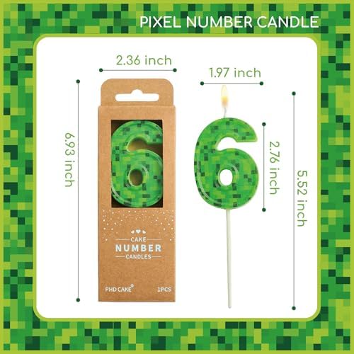 PHD CAKE 276 Inch Pixel Birthday Candles Green Number