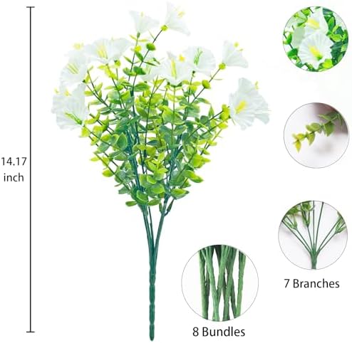 DRT DERUITAI Outdoor Artificial Flowers 8 Bundles UV Resistant White