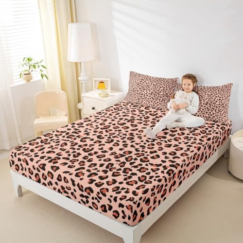 Castle Fairy Leopard Print Twin Fitted Sheet Set