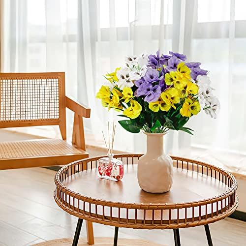 TOCHGREEN Artificial Pansies Set 6 Bundles UV Resistant Outdoor Flowers