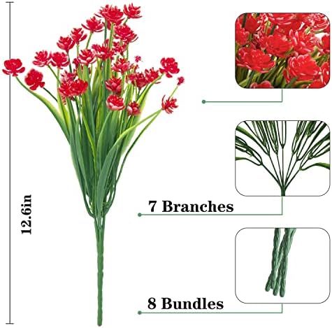 NOV FIRE Artificial Flowers 20 Bundles UV Resistant Red Daffodils