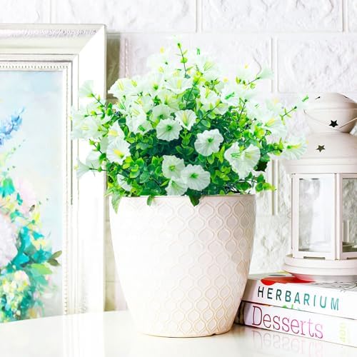 DRT DERUITAI Outdoor Artificial Flowers 8 Bundles UV Resistant White