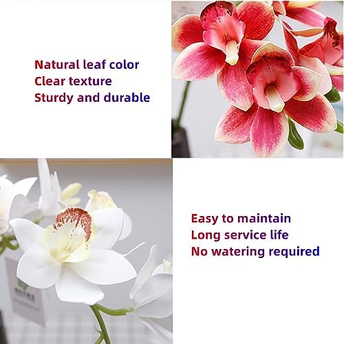 XZJMY Artificial Orchid Flowers 3D Faux Cymbidium 2PCS Dark Pink