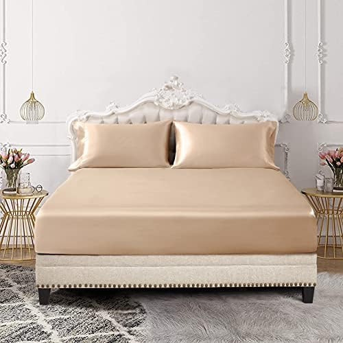SiinvdaBZX 3-Piece Satin Fitted Sheet Set
