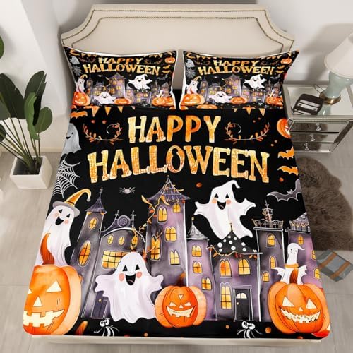Happy Halloween Fitted Sheet Twin Size with 1 Pillowcase